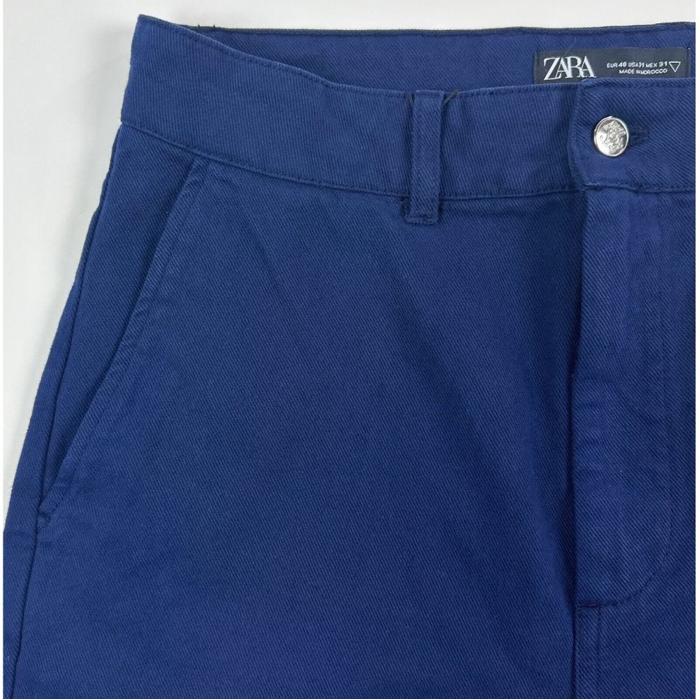 Zara Special Edition Capsule Mens 31 Dark Navy Blue Cotton Chino Pants Slacks - Picture 3 of 10
